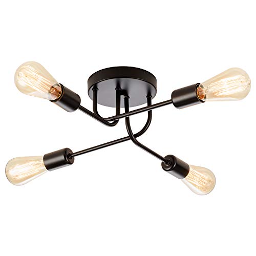 Industrial Semi Flush Mount Decke 4 Licht mit verstellbaren Metall Vintage Deckenleuchte E27 Halter schwarz lackiert für Küche Wohnzimmer Esszimmer Schlafzimmer （Schwarz）(Glühbirne nicht enthalten) von Plfann