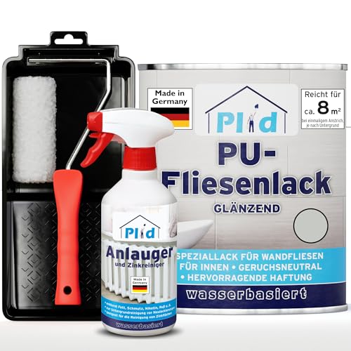 PLID® Fliesenfarbe Badezimmer & Küche [FEUCHTIGKEITSBESTÄNDIG] Fliesenlack Lichtgrau 0.75l fürs Bad - Fliesen neu streichen & lackieren im Innenbereich - 3in1 Fliesen Farbe Lack - Made in Germany Set von Plid