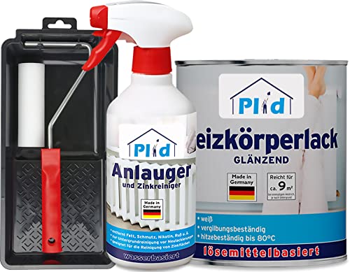 PLID® Heizkörperlack lösemittelhaltig Thermolack Metalllack Heizkörperfarbe Lack Farbe für heizkörperverkleidung schnelltrocknend 2in1 hitzebeständig 80 grad Glänzend Weiß 0,75l Heizkörperlack von Plid