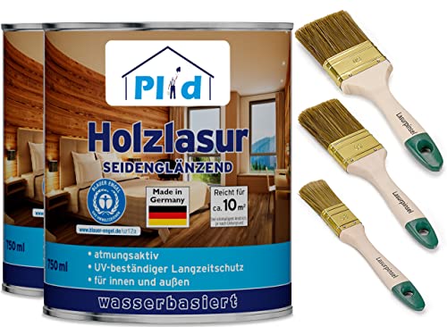 PLID® Holzlasur Innen & Aussen Palisander 1,5L - Holzschutzlasur Außen mit UV beständigem Langzeitschutz- Grundierung Holz Außen - Holzschutzgel - Holz Lasur atmungsaktiv - Made in Germany Set von Plid