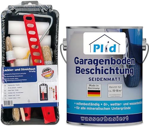 Plid® Garagenboden- Betonfarbe Kieselgrau satin - [SPEZIALBESCHICHTUNG FÜR GARAGENBÖDEN] - frostsicher - beständig gegen Motoröl - Bremsflüssigkeit - Diesel & Heizöl - Made in Germany 2,5l Set von Plid