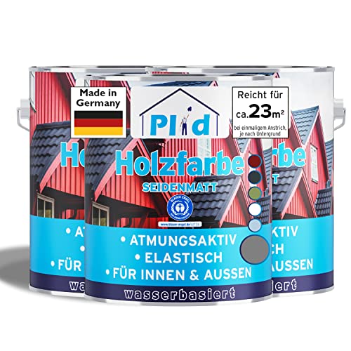 Plid® Holzfarbe Holzlack Silbergrau Innen & Außen - Wetterschutzfarbe Silbergrau Holzfarbe Außen - Dauerhafte Holzschutzfarbe - Farbe für Holz - Lackfarbe Wetterfest - Made in Germany 2,25l von Plid