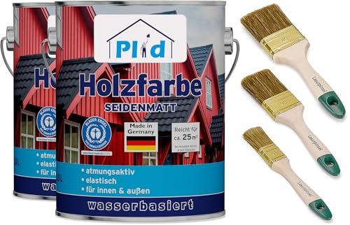Plid® Holzfarbe Holzlack Silbergrau Innen & Außen - Wetterschutzfarbe Silbergrau Holzfarbe Außen - Dauerhafte Holzschutzfarbe - Farbe für Holz - Lackfarbe Wetterfest - Made in Germany 5l Set von Plid