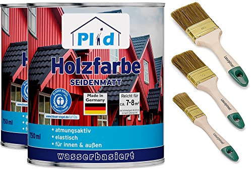 Plid® Holzfarbe Holzlack Weiß Innen & Außen - Wetterschutzfarbe Weiß Holzfarbe Außen - Dauerhafte Holzschutzfarbe - Farbe für Holz - Lackfarbe Wetterfest - Made in Germany 1,5l Set von Plid