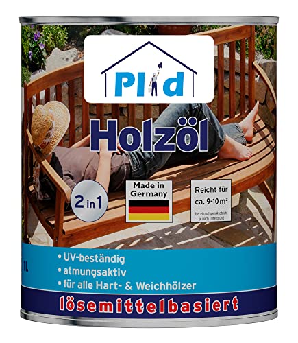 Plid® Holzöl Pflegeöl Holzschutz Imprägnieröl Gartenmöbel Teakholzöl Holzlasur Holzschutzöl Holzpflegeöl Holz Öl Außen zum Holzschutz für alle Hart- und Weichhölzer Teak 1L von Plid