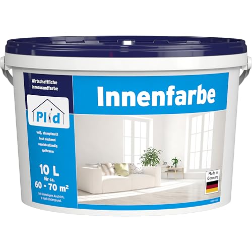 Plid® Design Innenfarbe Weiß 10L [HOHE DECKKRAFT] Design-Colour Weiss - Bunte Farbe Wand - Matte Wandfarbe - Für ca. 60-70 m² in Profi Qualität - Atmungsaktiv & Tropfgehemmt von Plid
