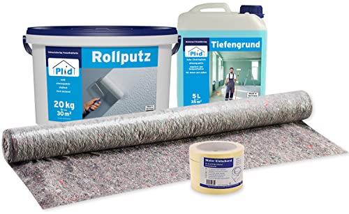 Plid® Rollputz innen & aussen fein Weiß matt [20kg Set] - atmungsaktiv hohe Deckkraft verarbeitungsfertig - Roll und Streichputz für aussen & innen grob & fein - Innenputz fertig - Putzfarbe innen von Plid