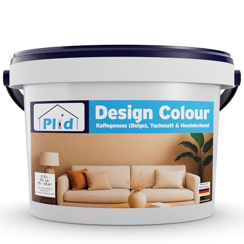 Plid® Design Innenfarbe Beige 2.5L [HOHE DECKKRAFT] Design-Colour Kaffegenuss - Bunte Farbe Wand - Matte Wandfarbe - Für ca. 15-18 m² in Profi Qualität - Atmungsaktiv & Tropfgehemmt von Plid