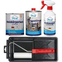 Heizkörperlack LH Set 1,5L Weiß Glänzend + Lackierset, Anlauger, Terpentinersatz von Plid