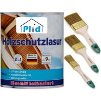 Holzlasur 0,75l Teak für ca. 8m² + Lasurpinselset 3-tlg. /Holzschutzlasur Lasur von Plid