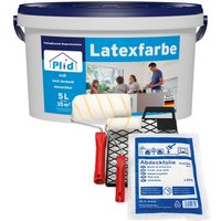 Latexfarbe + Anstrichset 5L Weiß für ca. 30m² / Wandfarbe Küchenfarbe Innenfarbe von Plid