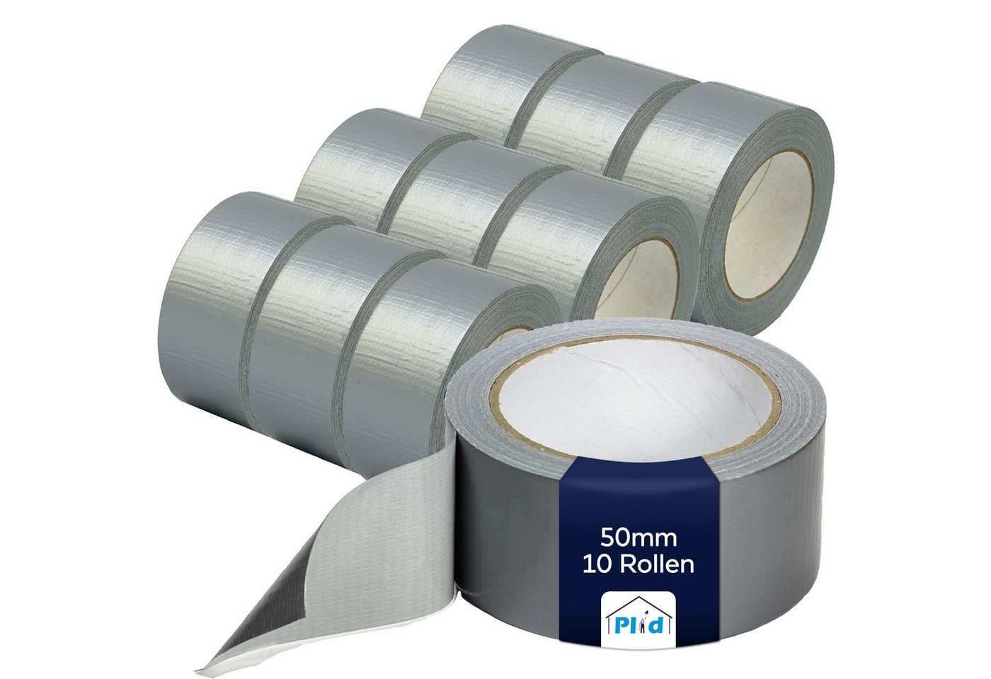 plid Klebeband PLID Gewebeband Silber 50mm x 50 m Panzertape Panzerband Duct Tape (10-St) Wasserdicht, hohe Klebkraft, reißfest, nassfest von Plid