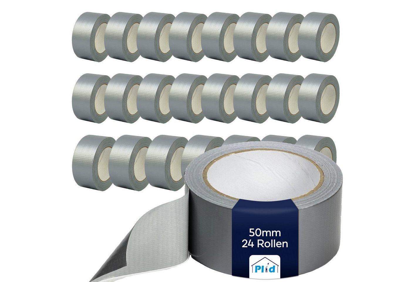 plid Klebeband PLID Gewebeband Silber 50mm x 50 m Panzertape Panzerband Duct Tape (24-St) Wasserdicht, hohe Klebkraft, reißfest, nassfest von Plid