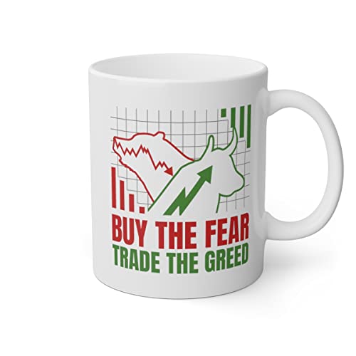 Aktien Tasse Mit Spruch - Buy The Fear Trade The Green - Beidseitig Bedruckt - Crypto Spruch Tasse - Geld Kaffeetasse - Trading Tasse (Weiß) von PlimPlom