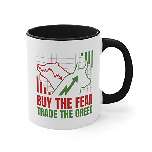 Aktien Tasse Mit Spruch - Buy The Fear Trade The Green - Beidseitig Bedruckt - Crypto Spruch Tasse - Geld Kaffeetasse - Trading Tasse (Weiß-Schwarz) von PlimPlom