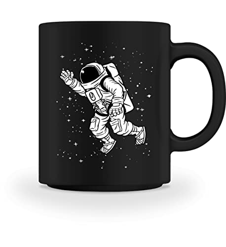 Astronaut Tasse In Schwarz Beidseitig Bedruckt - Spaceman Weltraum Kaffeetasse Kaffeebecher von PlimPlom