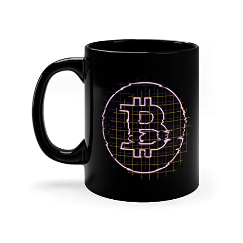 Bitcoin Tasse Schwarz - BTC Glitch - Beidseitig Bedruckt - Crypto Tasse - Kryptowährung Kaffeetasse von PlimPlom