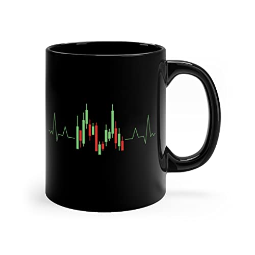 Crypto Tasse Schwarz - Kurs Herzschlag Bitcoin Tasse - Beidseitig Bedruckt - Kryptowährung Kaffeetasse - Aktien Trading Tasse von PlimPlom