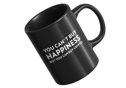 Crypto Tasse Schwarz - You Cant Buy Happiness - Beidseitig Bedruckt - Bitcoin Tasse Mit Spruch - Kryptowährung Kaffeetasse von PlimPlom