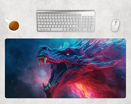 Drache Mauspad Gaming XXL 80x40cm Oder 60x35cm - Büro Schreibtischunterlage Groß - Computer Zubehör - Schreibtisch Deko - PC Gamer Mousepad Rutschfest Wasserabweisend (80x40cm) von PlimPlom