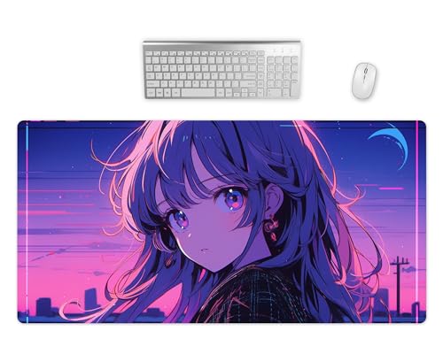 Gaming Mauspad XXL - Anime Girl Manga Vaporwave Schreibtischunterlage - Hochwertiges Mousepad In 2 Größen - Schreibtisch Matte Groß - Bessere Präzision und Geschwindigkeit - Computer Zubehör (80x40cm) von PlimPlom