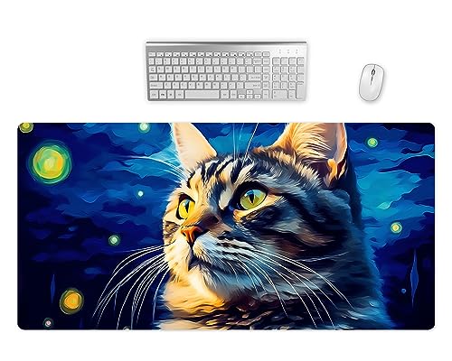 Gaming Mauspad XXL - Katze Gemälde Schreibtischunterlage - Hochwertiges Mousepad In 2 Größen - Schreibtisch Matte - Bessere Präzision und Geschwindigkeit (1, 80x40cm) von PlimPlom