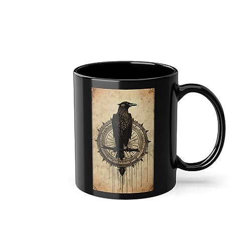 Gothic Rabe Tasse Schwarz - Viking Kaffeetasse 330ml - Beidseitig Bedruckt - Gothic Kaffeebecher - Küche Zubehör - Teetasse - Bürotasse - Mittelalter Wikinger Deko von PlimPlom