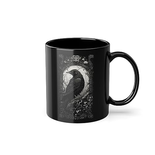 Gothic Tasse Schwarz - Viking Rabe Kaffeetasse 330ml - Beidseitig Bedruckt - Gothic Kaffeebecher - Küche Zubehör - Teetasse - Bürotasse - Mittelalter Wikinger Deko von PlimPlom