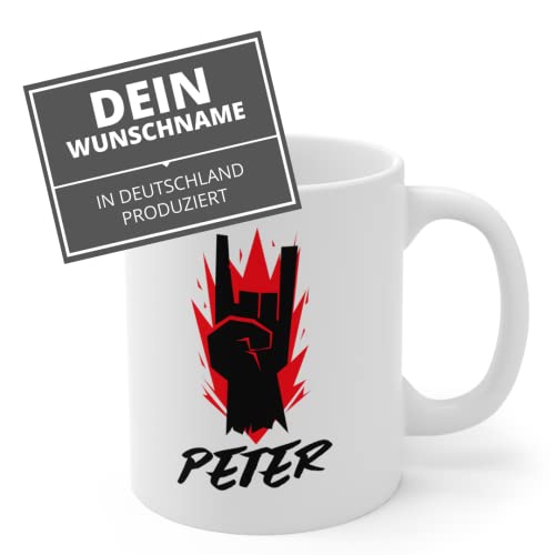 Heavy Metal Tasse Personalisiert Mit Wunschname | Beidseitig Bedruckt in Weiß | Einzigartige Pommesgabel Kaffeetasse Zum Selbst Gestalten Mit Name Oder Wunschtext von PlimPlom