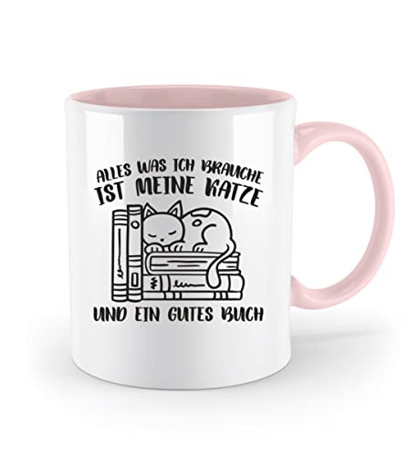 Katzen Tasse Mit Spruch Beidseitig Bedruckt - Bücherwurm Kaffeetasse Kaffeebecher - Bücher Deko (Rosa-Weiß) von PlimPlom