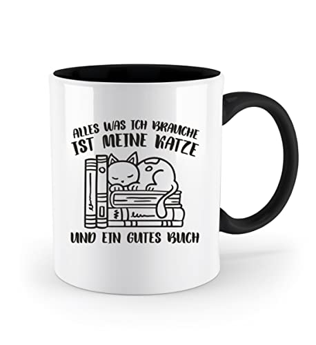 Katzen Tasse Mit Spruch Beidseitig Bedruckt - Bücherwurm Kaffeetasse Kaffeebecher - Bücher Deko (Schwarz-Weiß) von PlimPlom