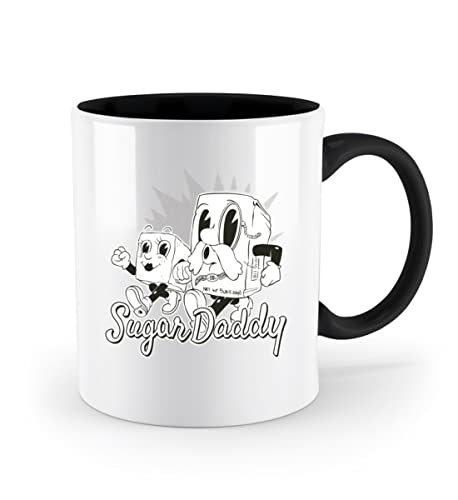 Lustige Pärchen Tasse Mit Spruch In Weiß Beidseitig Bedruckt - Sugar Daddy Kaffeetasse Kaffeebecher (Schwarz-Weiß) von PlimPlom