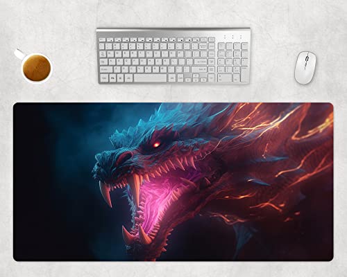 Mauspad Gaming XXL Fantasy Drache 80x40cm Oder 60x35cm - Büro Schreibtischunterlage Groß - Computer Zubehör - Schreibtisch Deko - PC Gamer Mousepad Rutschfest Wasserabweisend (80x40cm) von PlimPlom