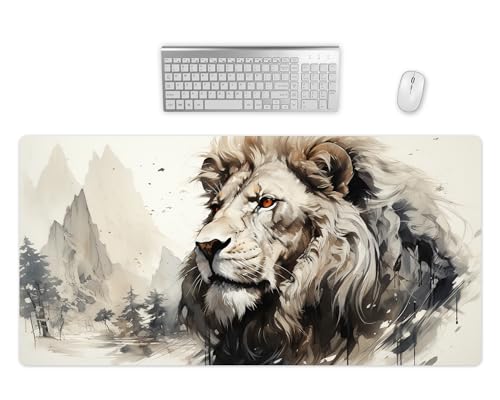 Mauspad Groß XXL - Löwe Schreibtischunterlage Löwe - Hochwertiges Gaming Mousepad In 2 Größen - Schreibtisch Matte Groß - Präzision und Geschwindigkeit - PC Zubehör (5, 80x40cm) von PlimPlom