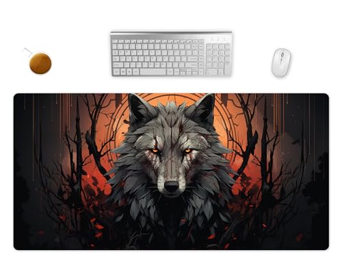 Mauspad XXL - Dark Fantasy Wolf Schreibtischunterlage - Gothic Gaming Mousepad Groß - Schreibtisch Matte In 2 Größen (1, 80x40cm) von PlimPlom