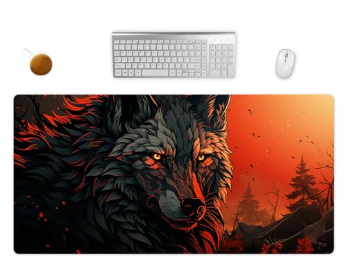 Mauspad XXL - Dark Fantasy Wolf Schreibtischunterlage - Gothic Gaming Mousepad Groß - Schreibtisch Matte In 2 Größen (3, 60x35cm) von PlimPlom