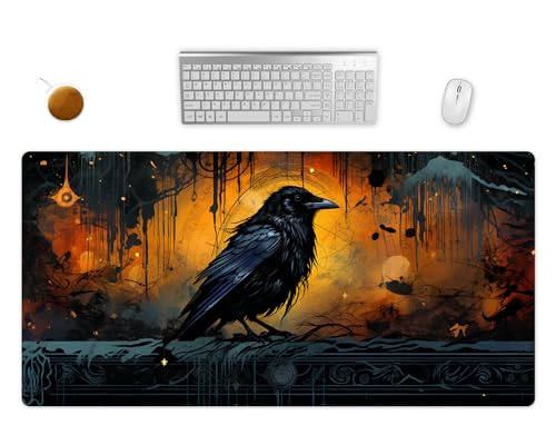 Mauspad XXL - Fantasy Rabe Schreibtischunterlage - Gothic Gaming Mousepad Groß - Schreibtisch Matte In 2 Größen (2, 80x40cm) von PlimPlom