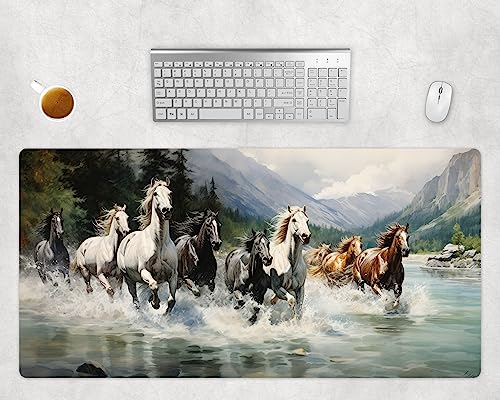 Mauspad XXL Gaming Groß 80x40cm Oder 60x35cm - Pferde Gemälde Schreibtischunterlage - Computer Zubehör - PC Gamer Mousepad Rutschfest Wasserabweisend - Schreibtischmatte Büro Deko (1, 60x35cm) von PlimPlom