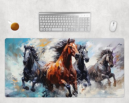 Mauspad XXL Gaming Groß 80x40cm Oder 60x35cm - Pferde Gemälde Schreibtischunterlage - Computer Zubehör - PC Gamer Mousepad Rutschfest Wasserabweisend - Schreibtischmatte Büro Deko (2, 60x35cm) von PlimPlom
