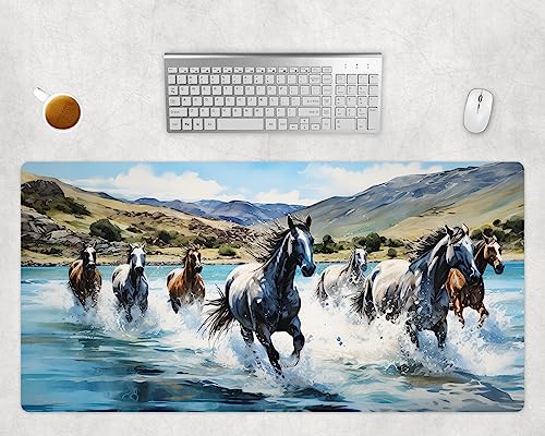 Mauspad XXL Gaming Groß 80x40cm Oder 60x35cm - Pferde Gemälde Schreibtischunterlage - Computer Zubehör - PC Gamer Mousepad Rutschfest Wasserabweisend - Schreibtischmatte Büro Deko (5, 80x40cm) von PlimPlom