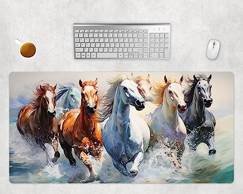 Mauspad XXL Gaming Groß 80x40cm Oder 60x35cm - Pferde Gemälde Schreibtischunterlage - Computer Zubehör - PC Gamer Mousepad Rutschfest Wasserabweisend - Schreibtischmatte Büro Deko (6, 60x35cm) von PlimPlom