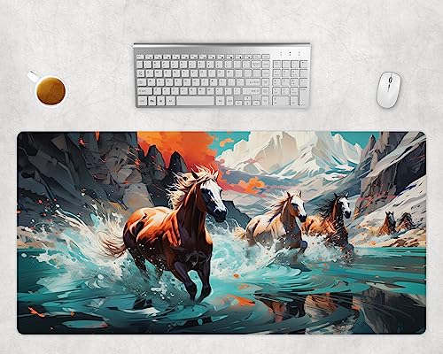 Mauspad XXL Gaming Groß 80x40cm Oder 60x35cm - Pferde Gemälde Schreibtischunterlage - Computer Zubehör - PC Gamer Mousepad Rutschfest Wasserabweisend - Schreibtischmatte Büro Deko (7, 80x40cm) von PlimPlom