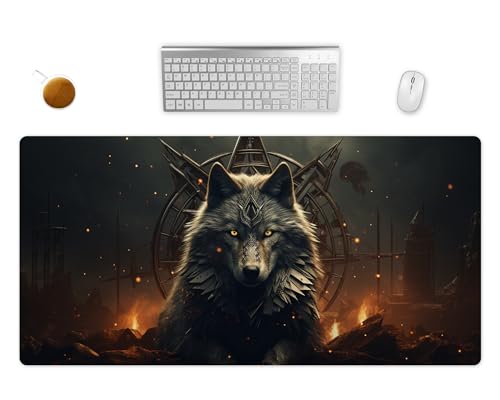 Mauspad XXL - Gothic Wolf Schreibtischunterlage - Fantasy Gaming Mousepad Groß - Schreibtisch Matte In 2 Größen (2, 60x35cm) von PlimPlom