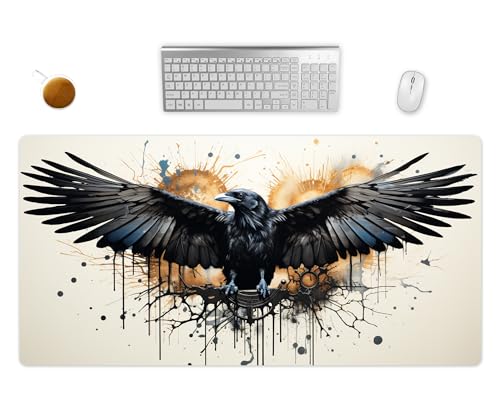 Mauspad XXL - Wikinger Rabe Gothic Schreibtischunterlage - Gaming Mousepad Groß - Schreibtisch Matte In 2 Größen (1, 80x40cm) von PlimPlom