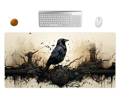 Mauspad XXL - Wikinger Rabe Gothic Schreibtischunterlage - Gaming Mousepad Groß - Schreibtisch Matte In 2 Größen (4, 80x40cm) von PlimPlom