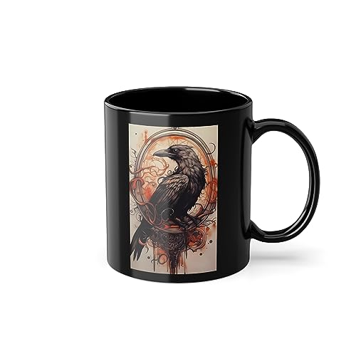 Tasse 330ml Schwarz Gothic Rabe - Wikinger Kaffeetasse - Beidseitig Bedruckt - Viking Kaffeebecher - Küche Zubehör - Teetasse - Bürotasse - Mittelalter Wikinger Deko von PlimPlom