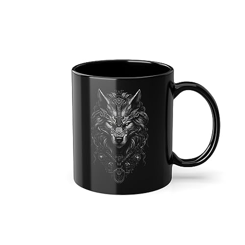 Tasse 330ml Schwarz Gothic Wolf - Wikinger Kaffeetasse - Beidseitig Bedruckt - Kaffeebecher - Küche Zubehör - Teetasse - Bürotasse - Mittelalter Wikinger Deko von PlimPlom