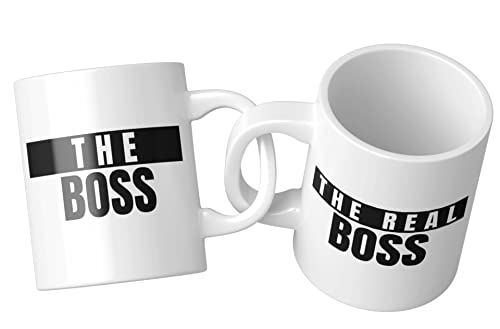 The Boss The Real Boss Pärchen Tasse 2er Set Beidseitig Bedruckt - Paar Kaffeetasse Kaffeebecher Zum Valentinstag Oder Hochzeitstag von PlimPlom