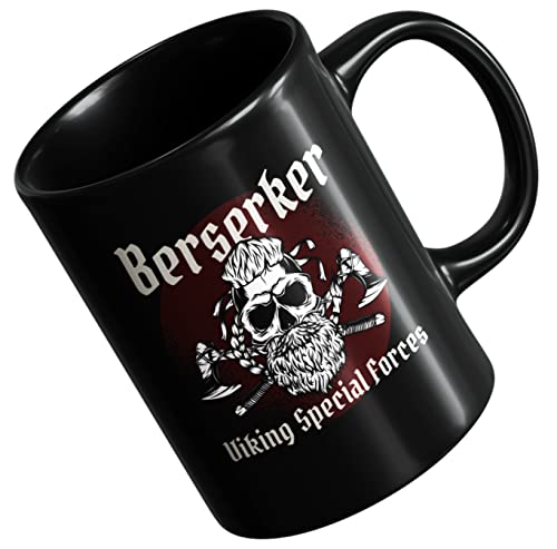 Wikinger Deko - Berserker Kaffeetasse Schwarz Beidseitig Bedruckt - Wikinger Tasse Mit Spruch - Viking Teetasse von PlimPlom