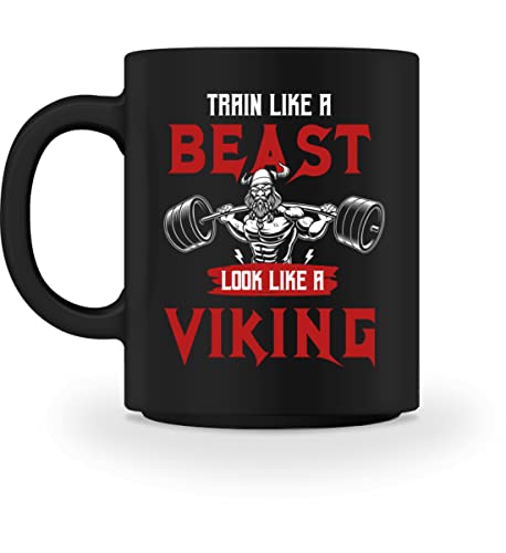 Wikinger Tasse In Schwarz Beidseitig Bedruckt - Bodybuilding Kaffeetasse Kaffeebecher - Gym Fitness Deko von PlimPlom